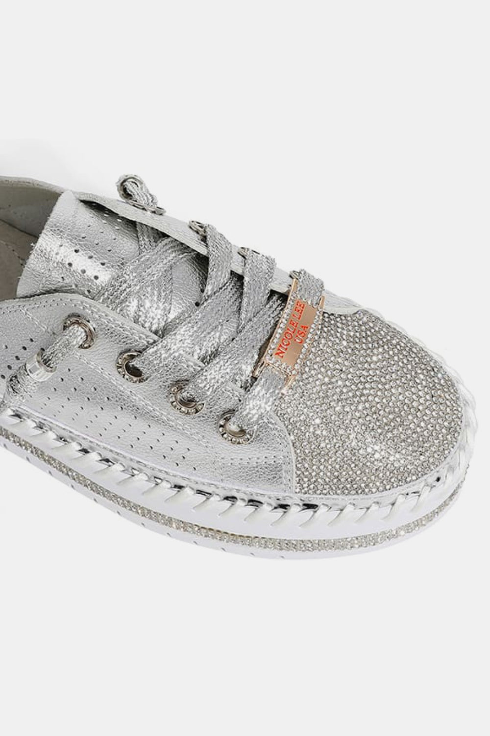 Womens Silver Rhinestone Round Toe Platforms