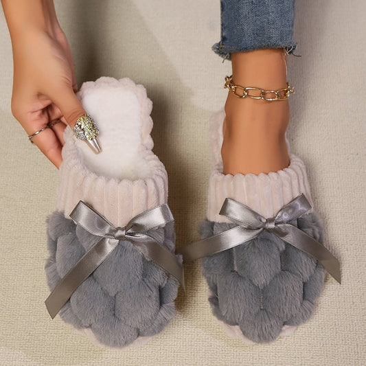 Womens Bow Trim Slippers