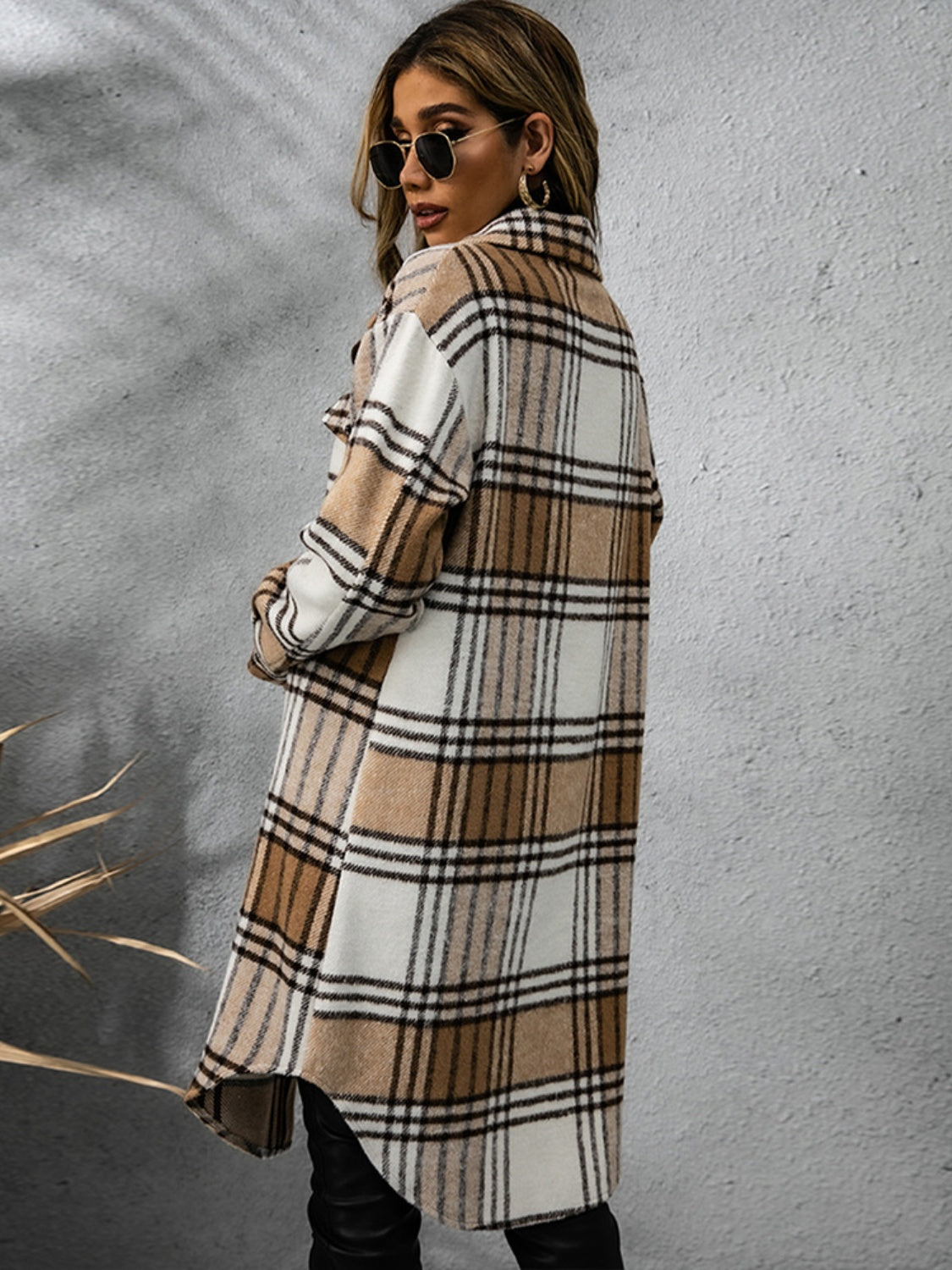 Womens Plaid Collared Long Coat