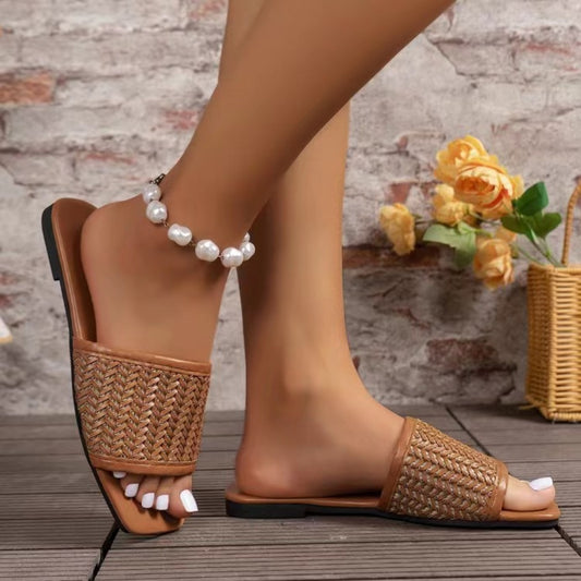Bella Rattan Woven Flat Sandals