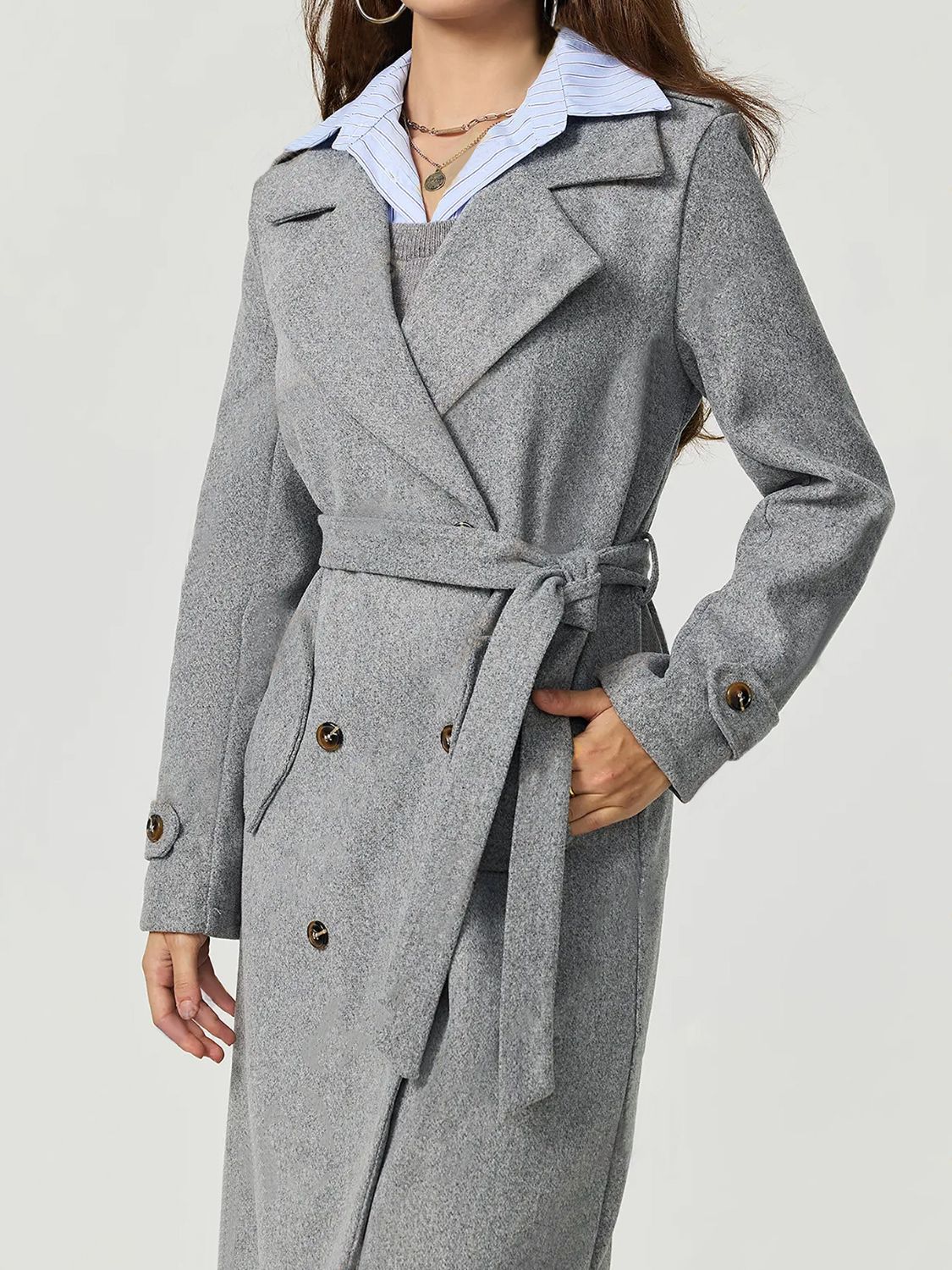 Womens Gray Longline Coat