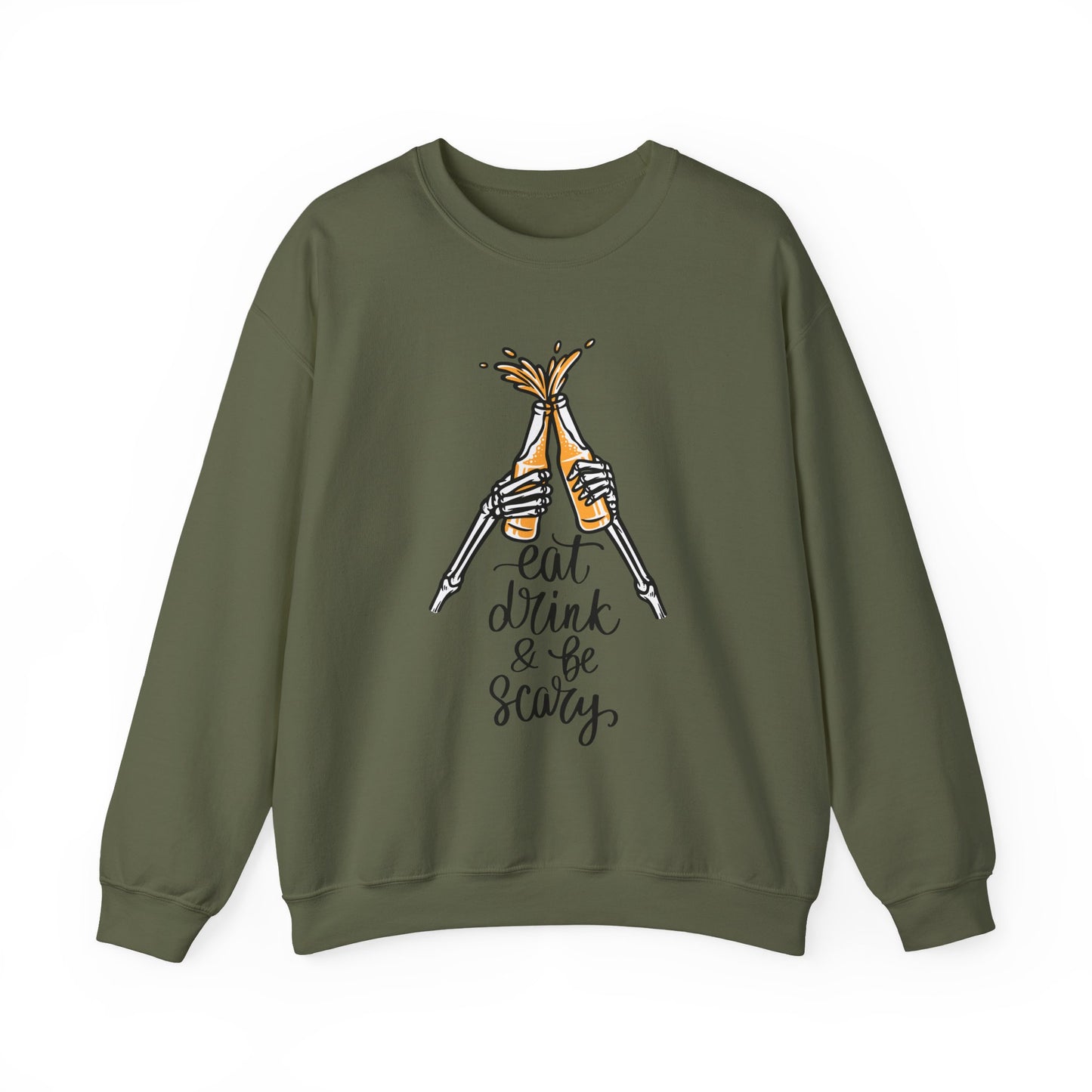 Sweatshirt — Eat, Drink & Be Scary Skeleton Cheers Halloween Crewneck