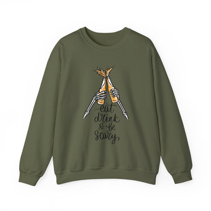 Sweatshirt — Eat, Drink & Be Scary Skeleton Cheers Halloween Crewneck