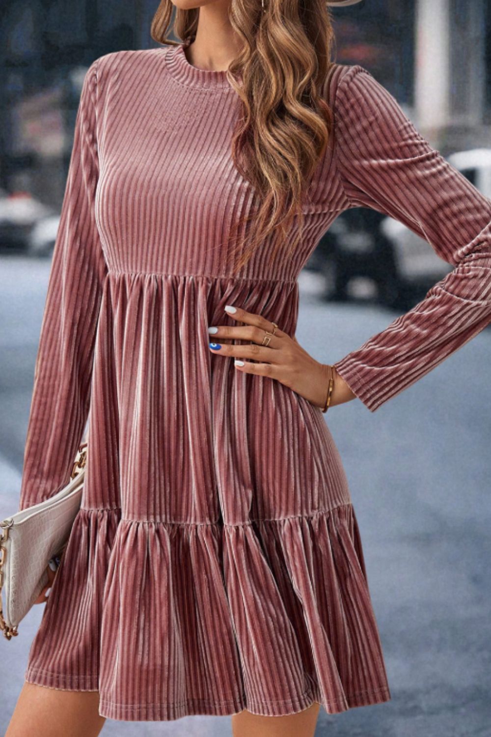 Womens Ruffle Long Sleeve Dress