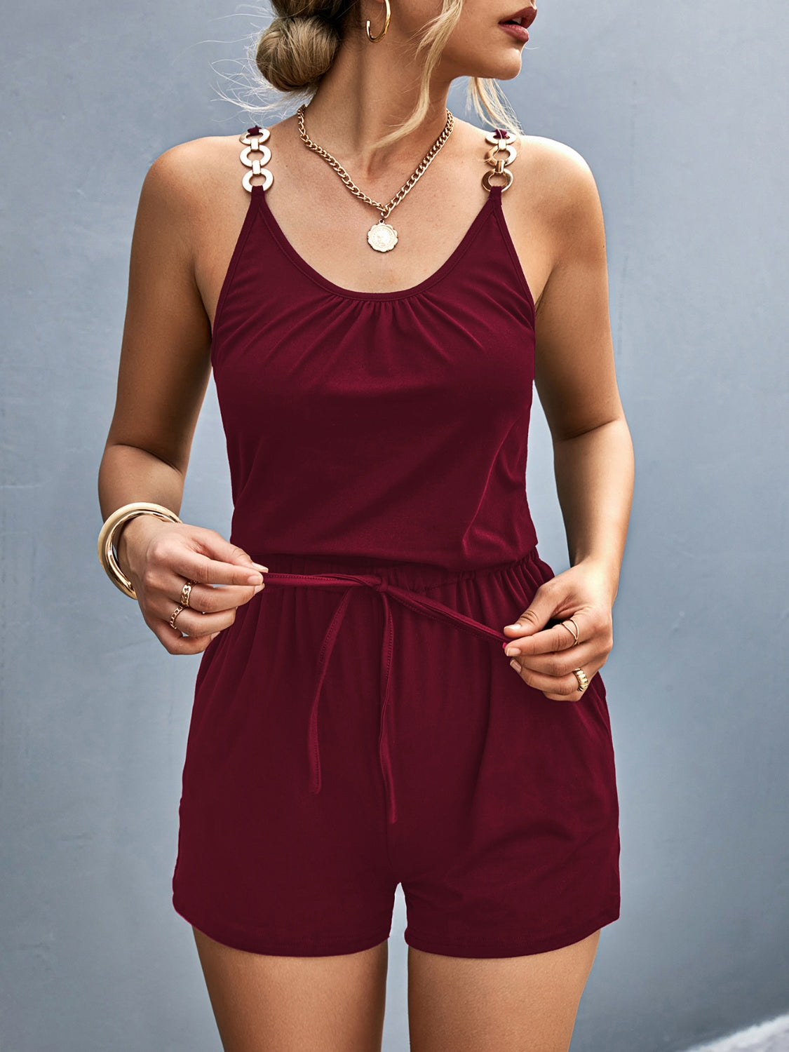 Womens Scoop Neck Romper with Pockets