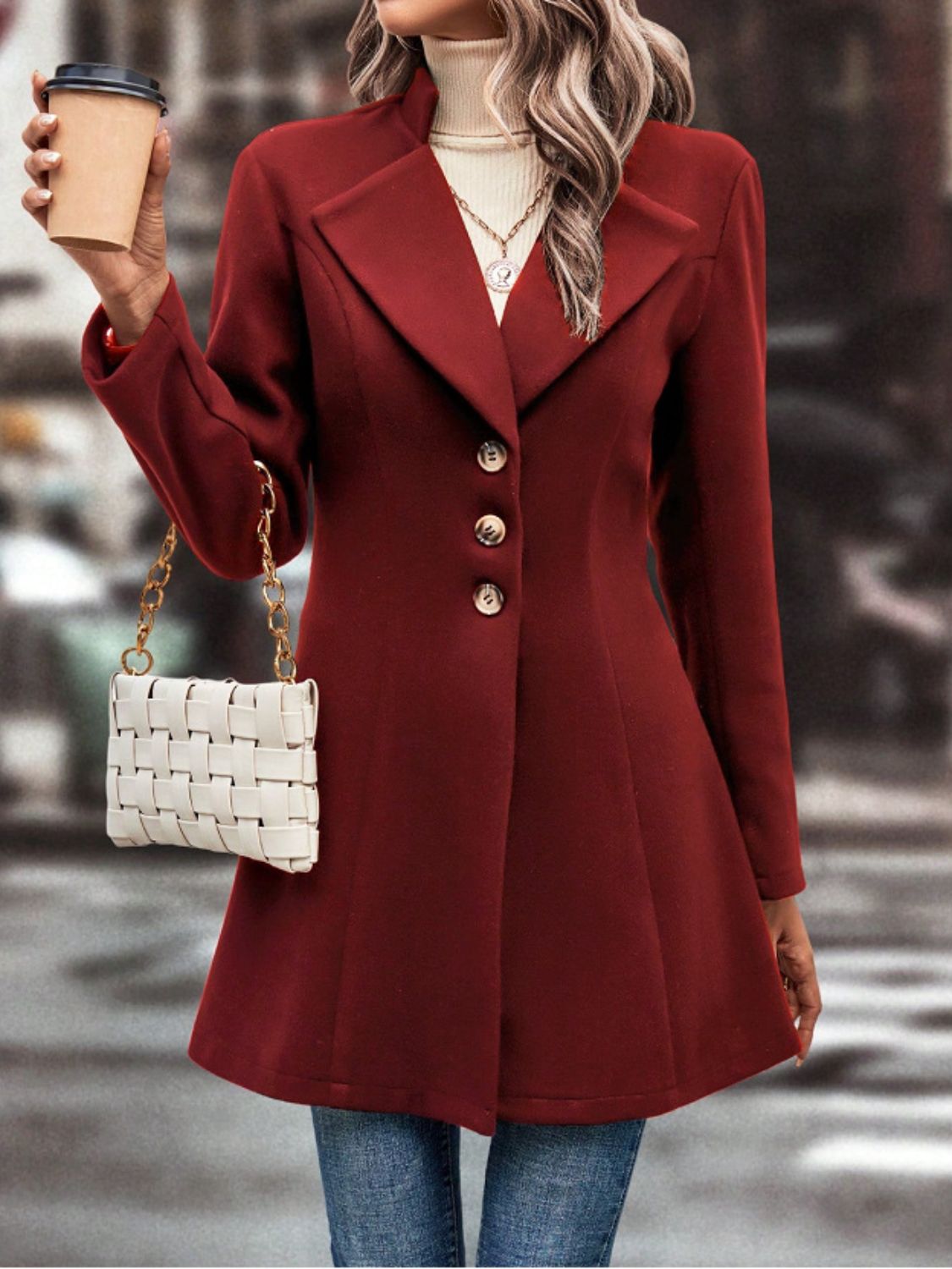 Womens Button Up Long Sleeve Coat