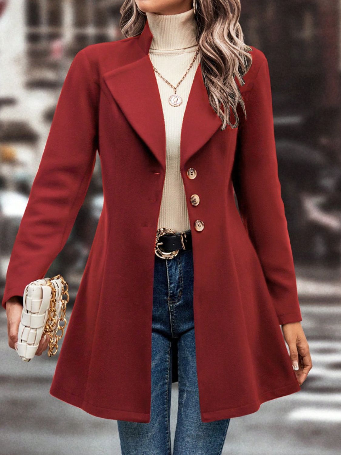 Womens Button Up Long Sleeve Coat