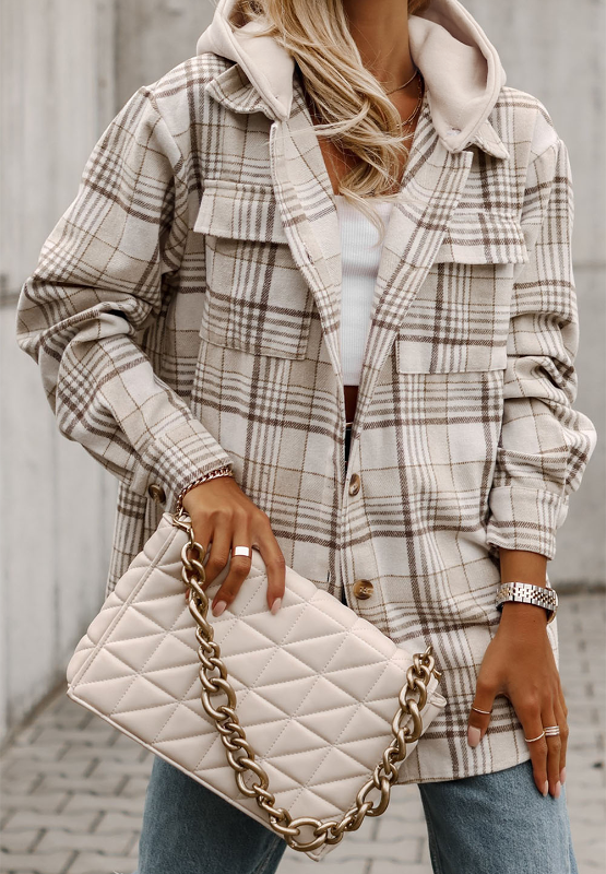 Womens Plaid Button Up Shacket