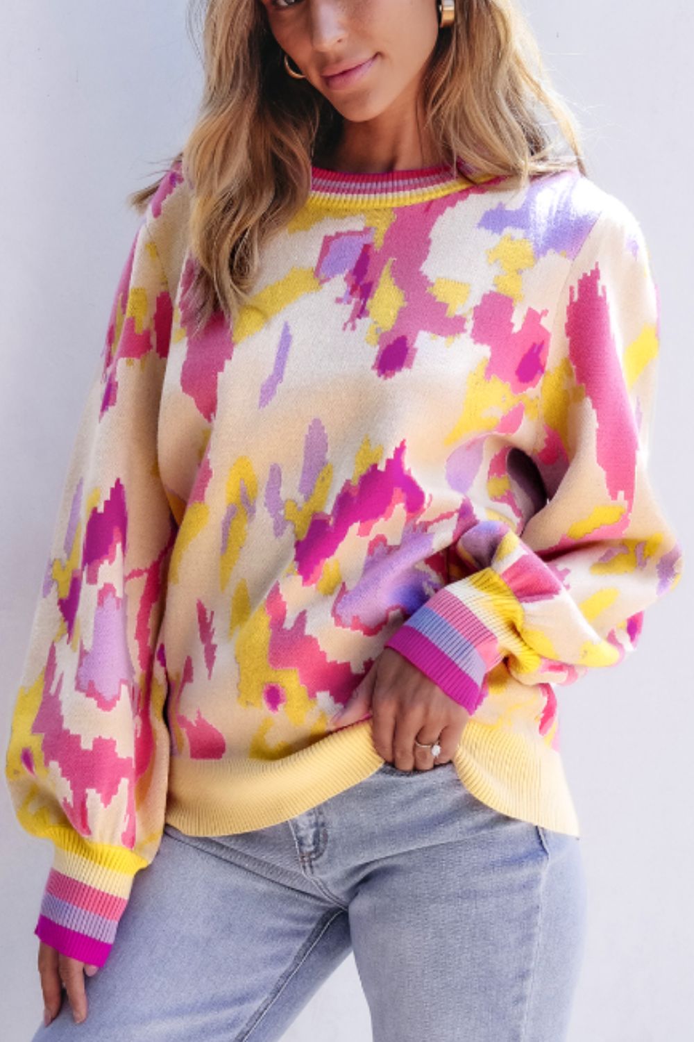 Womens Floral Contrast Sweater