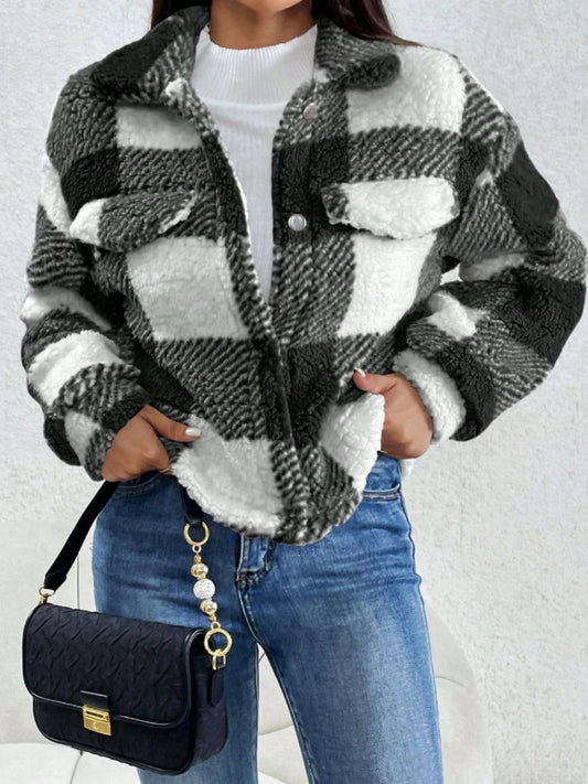 Womens Plaid Long Sleeve Jacket