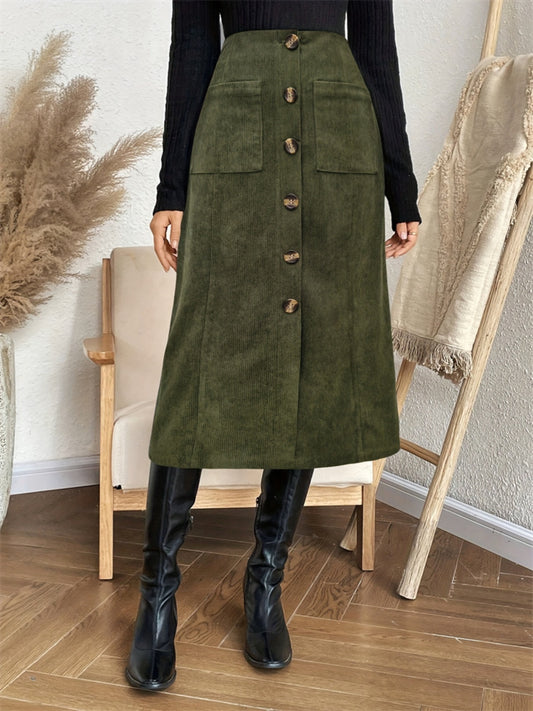 Womens Long Army Green Waist Skirt