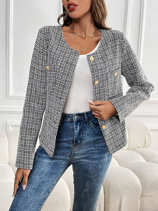 Womens Plaid Long Sleeve Blazer