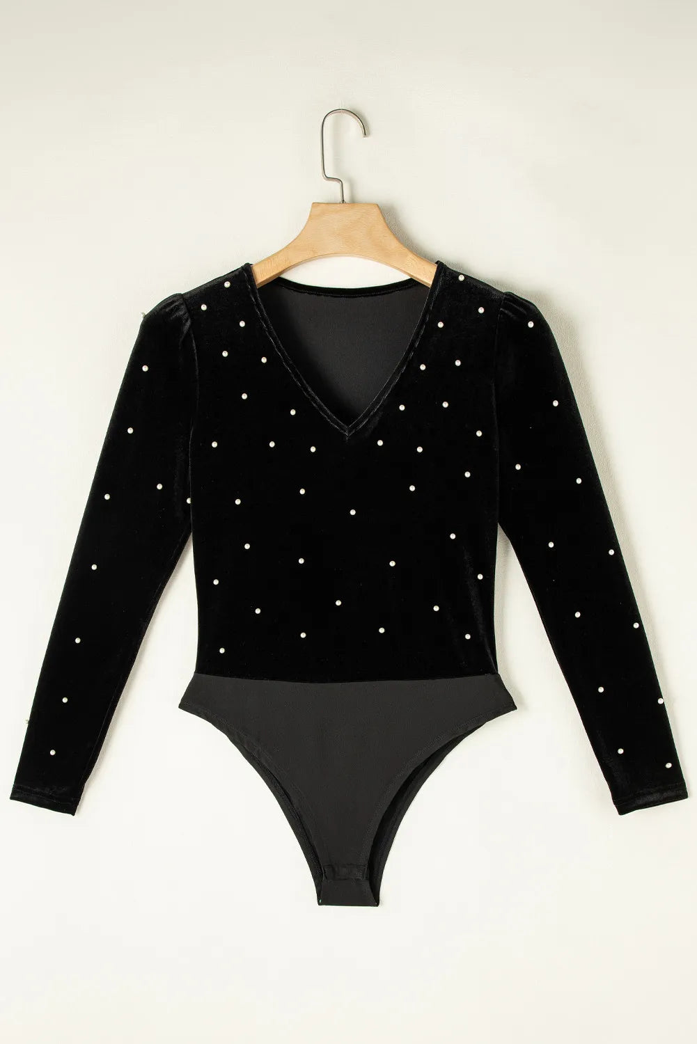 Womens Pearl Detail V-Neck Long Sleeve Bodysuit