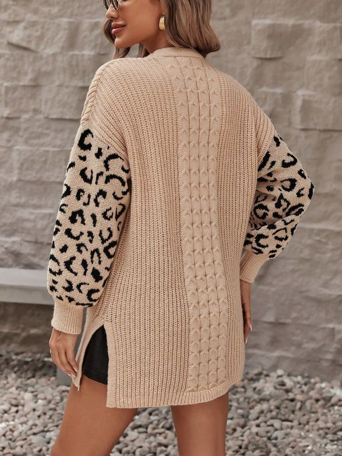 Womens Leopard Open Front Cardigan