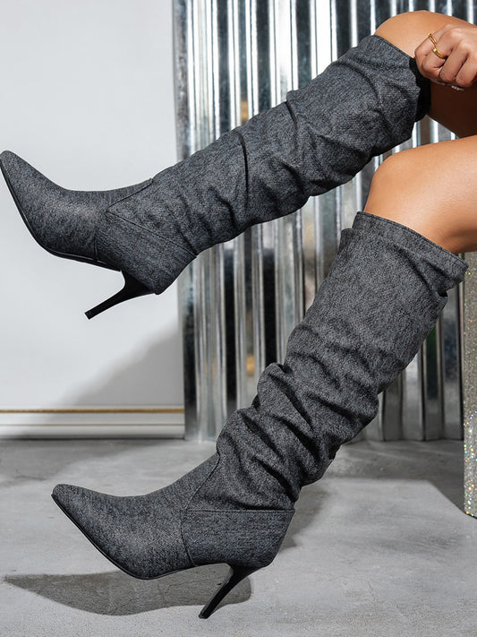 Womens Denim Pointed Toe Stiletto Boots