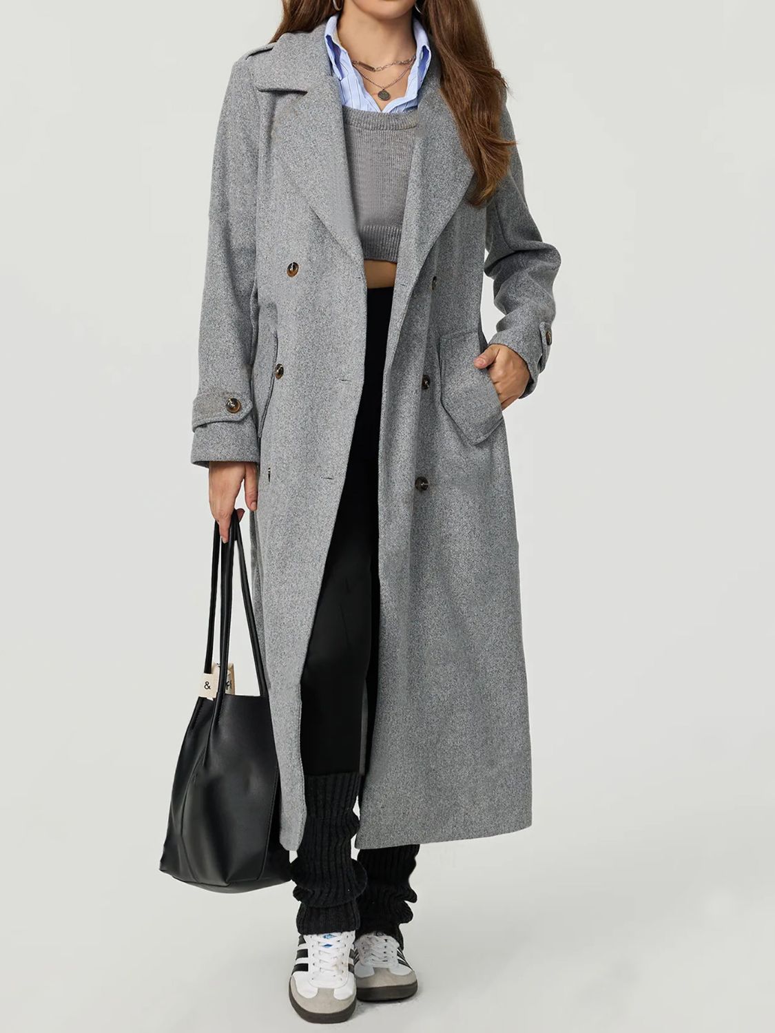 Womens Gray Longline Coat