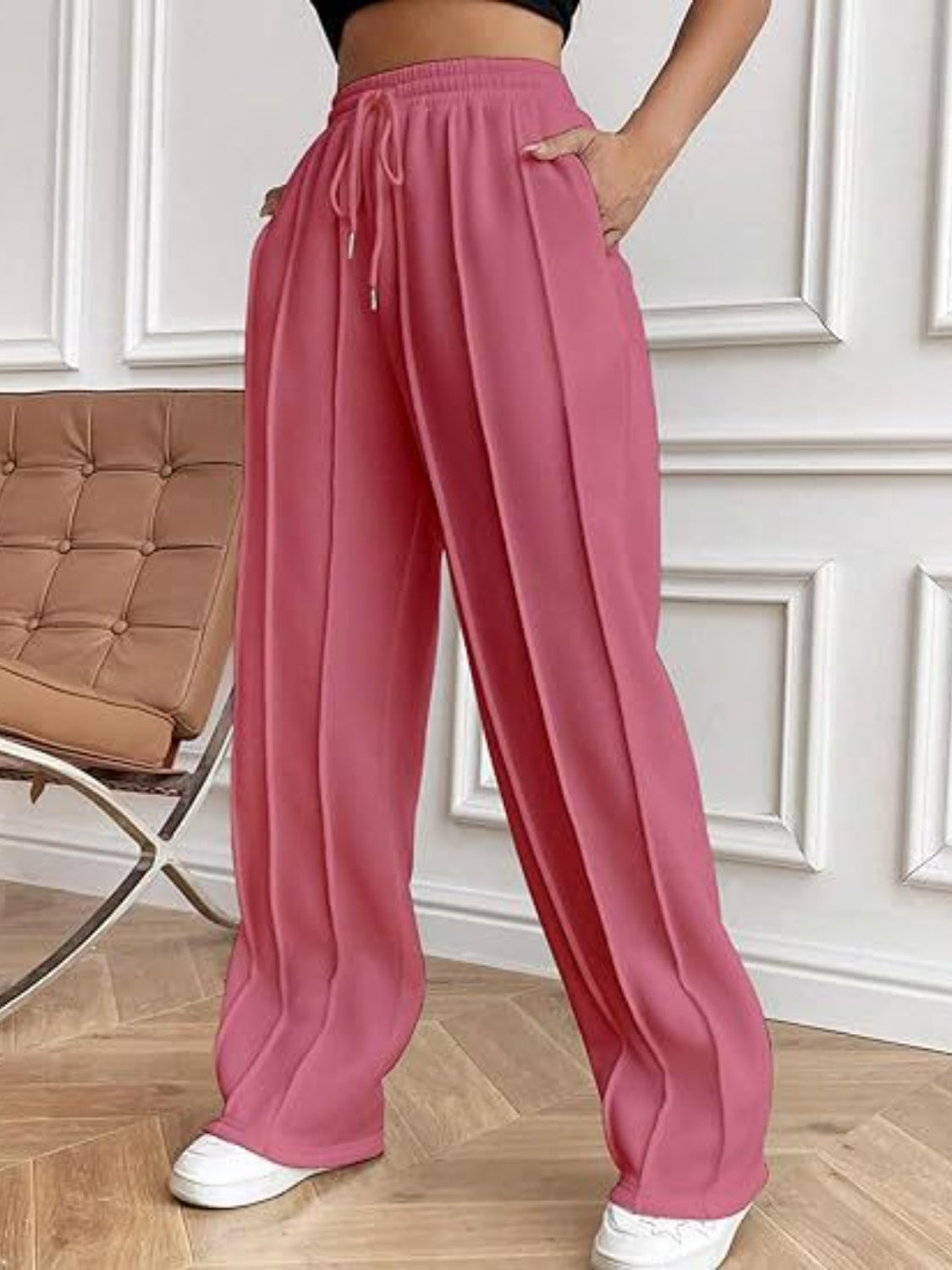 Womens Drawstring Wide Leg Pants with Pockets