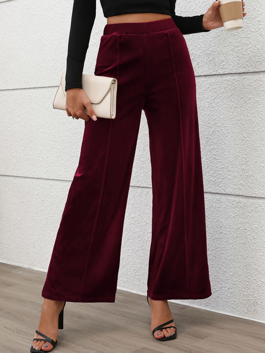 Womens Burgundy Wide Leg Pants