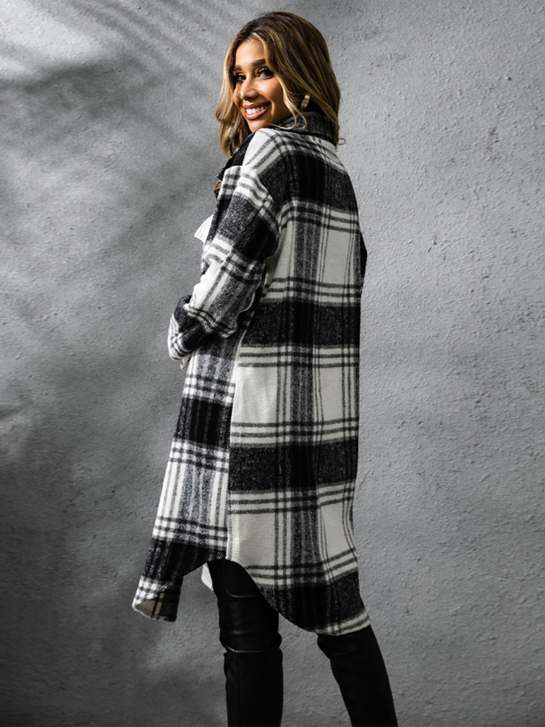 Womens Plaid Collared Long Coat