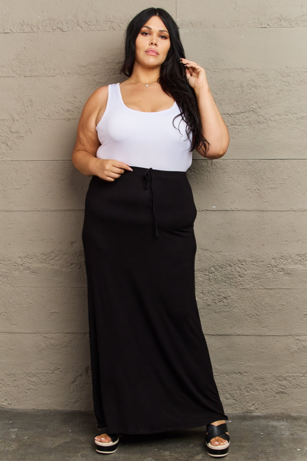 Womens Flare Maxi Skirt in Black