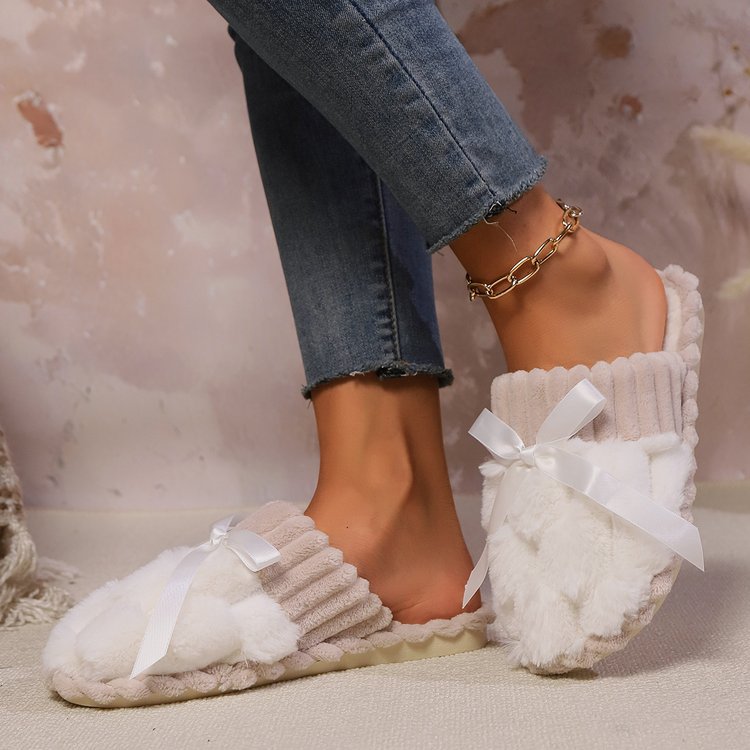 Womens Bow Trim Slippers