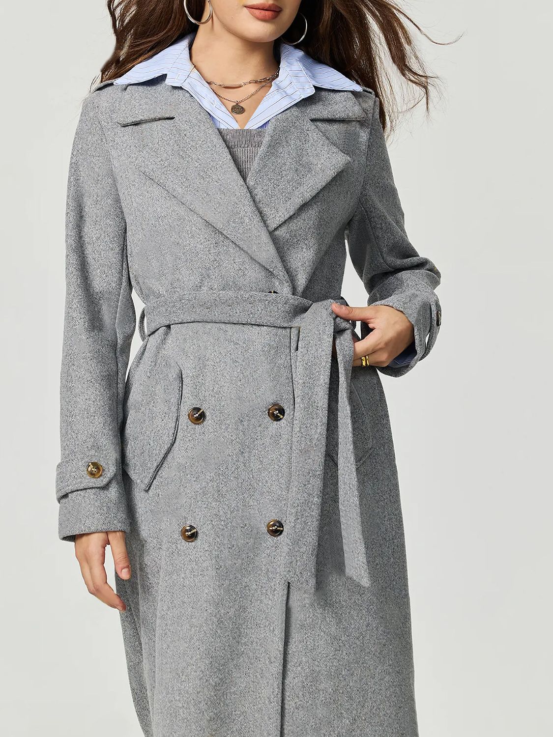 Womens Gray Longline Coat