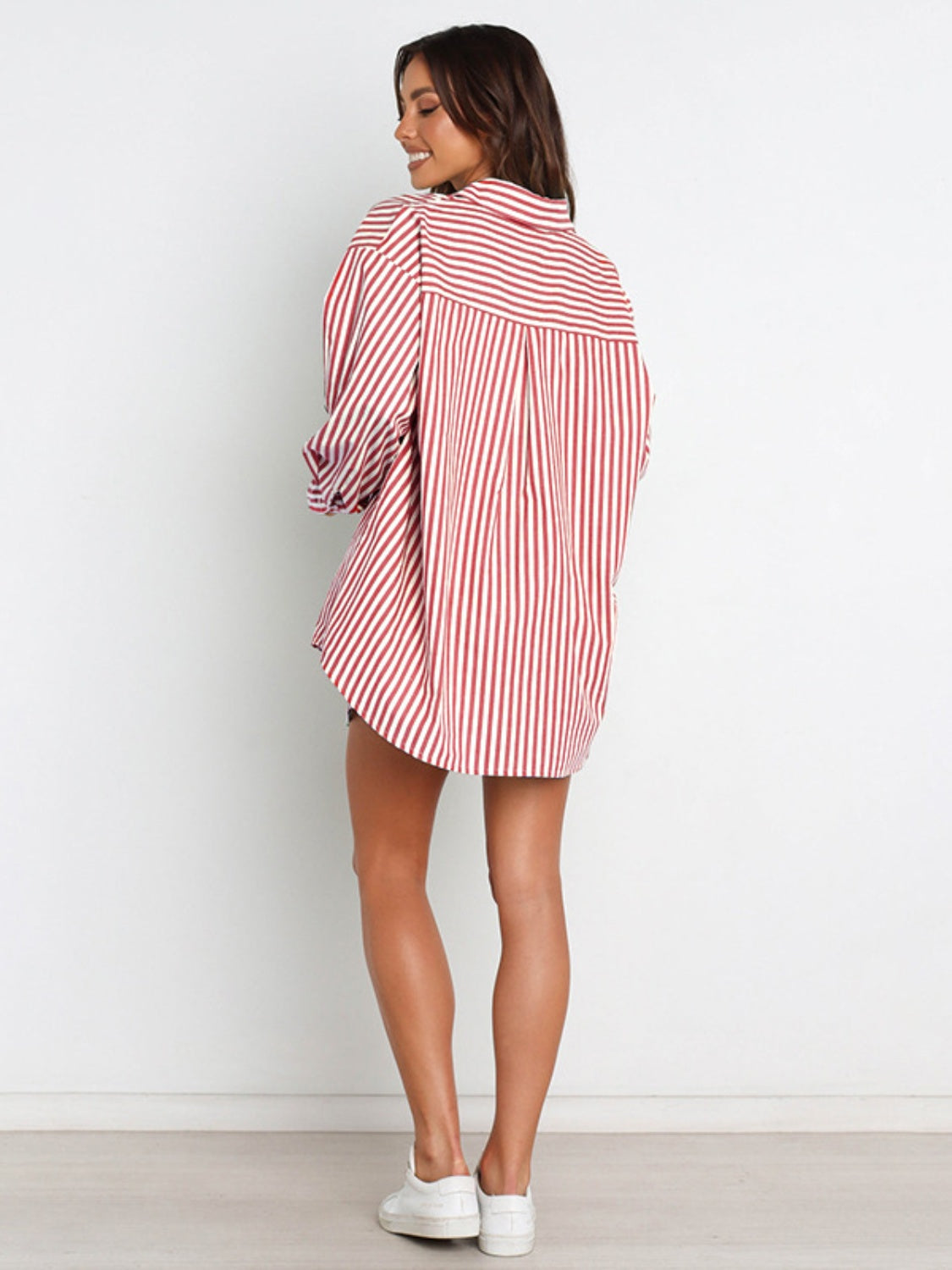 Womens Striped Dropped Shoulder Shirt and Shorts Set