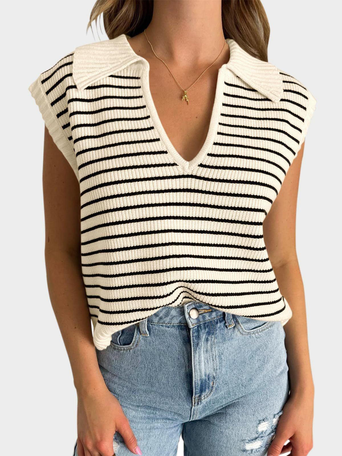 Womens Striped Sweater Vest