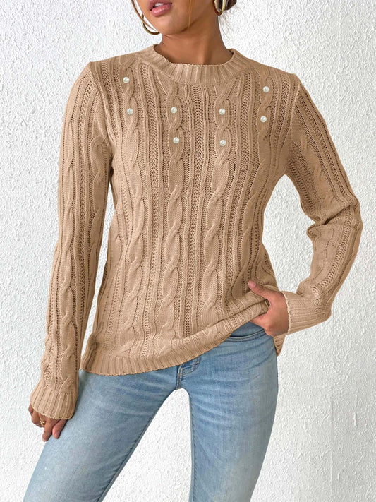 Womens Cable-Knit Long Sleeve Sweater