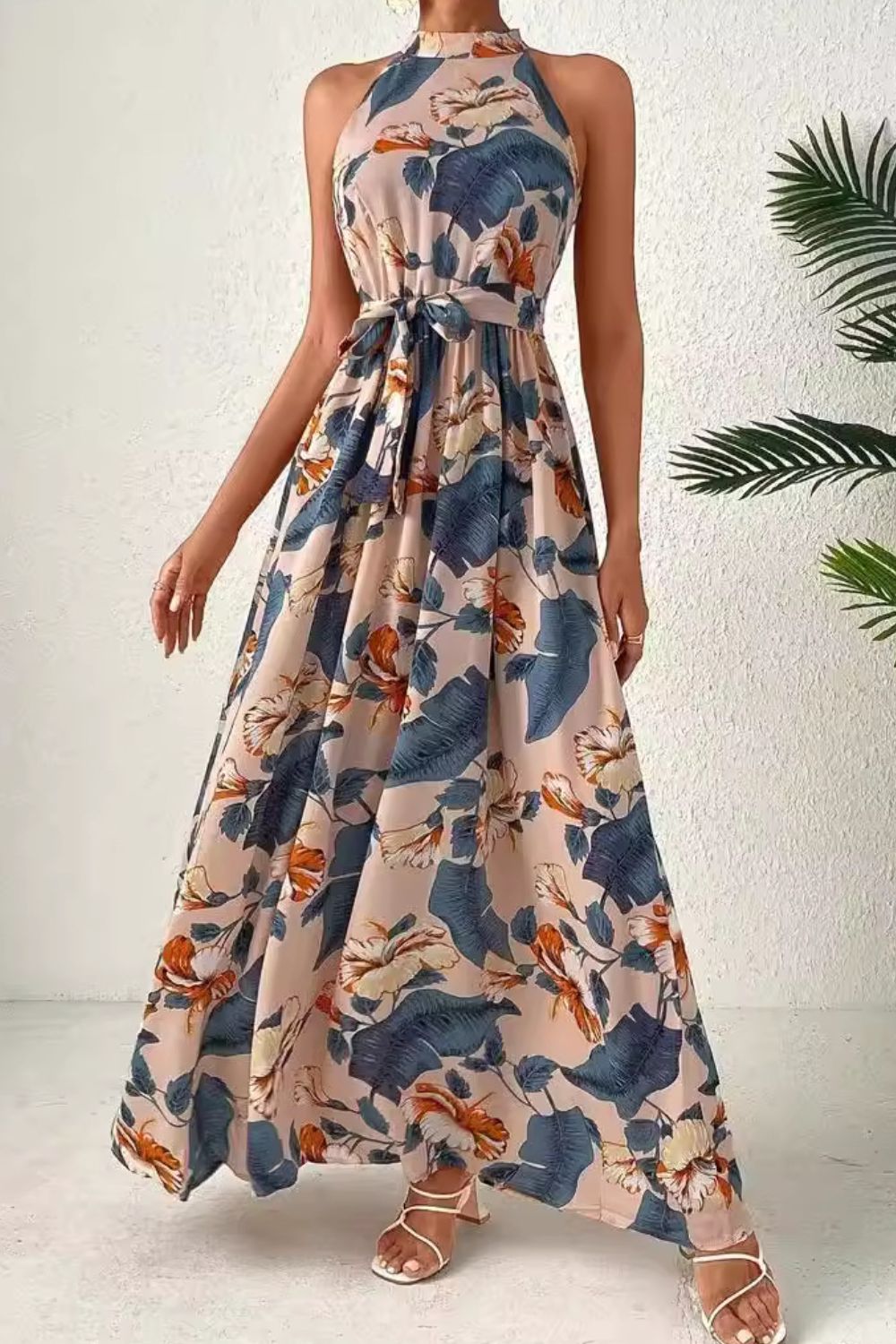 Womens Slit Floral Sleeveless Dress