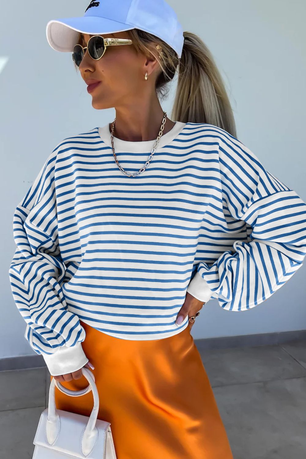 Womens Striped Long Sleeve Sweatshirt