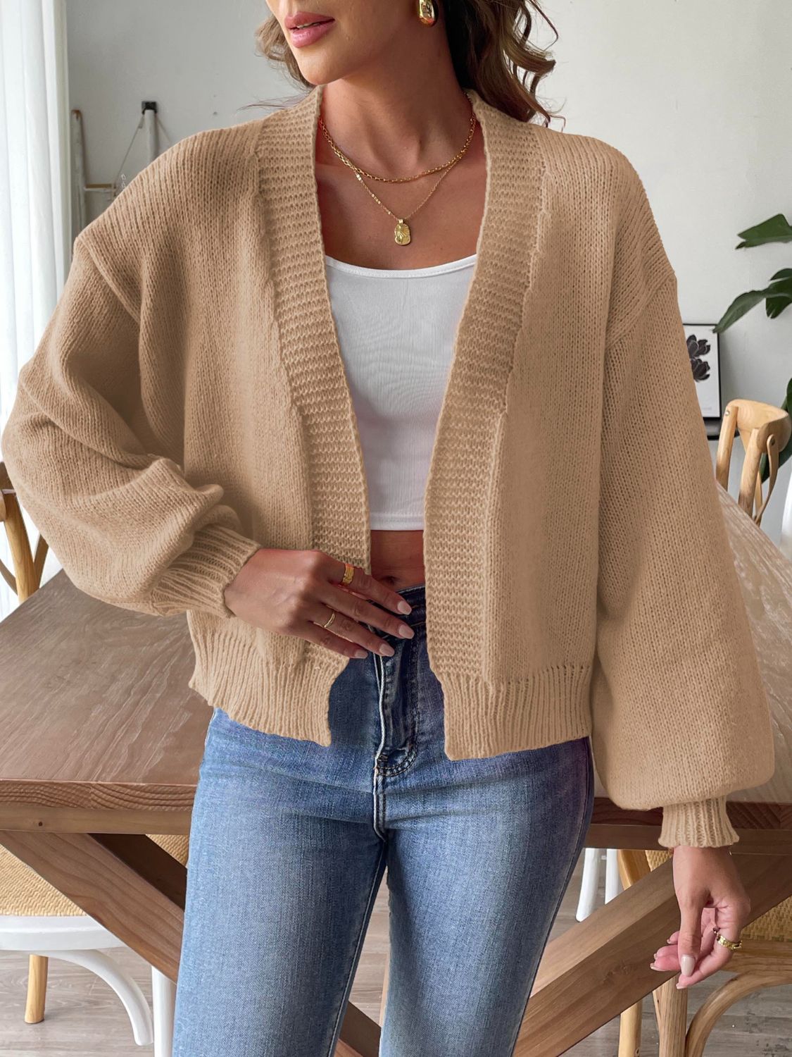 Womens Open Front Long Sleeve Cardigan