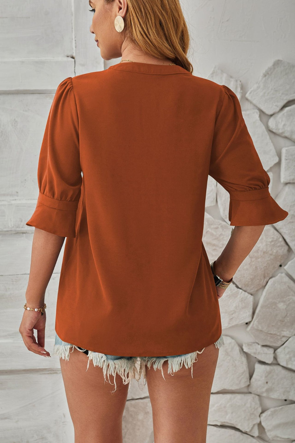 Womens Notched Half Sleeve Blouse