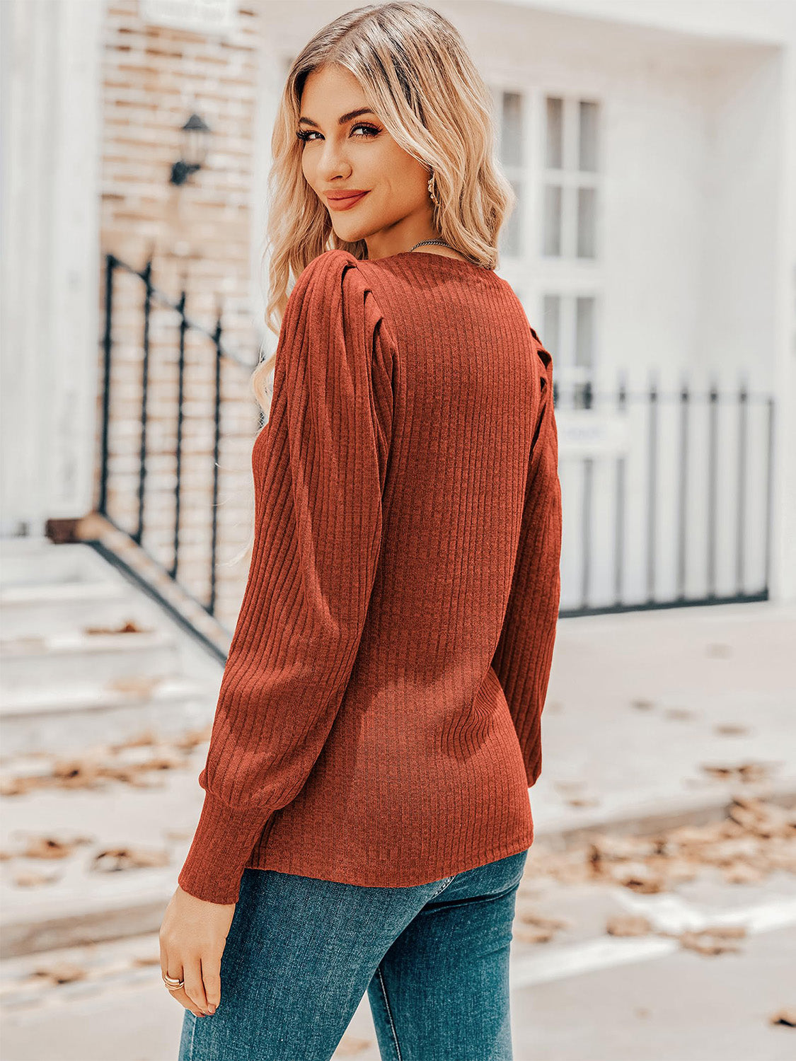 Womens V-Neck Long Sleeve Top