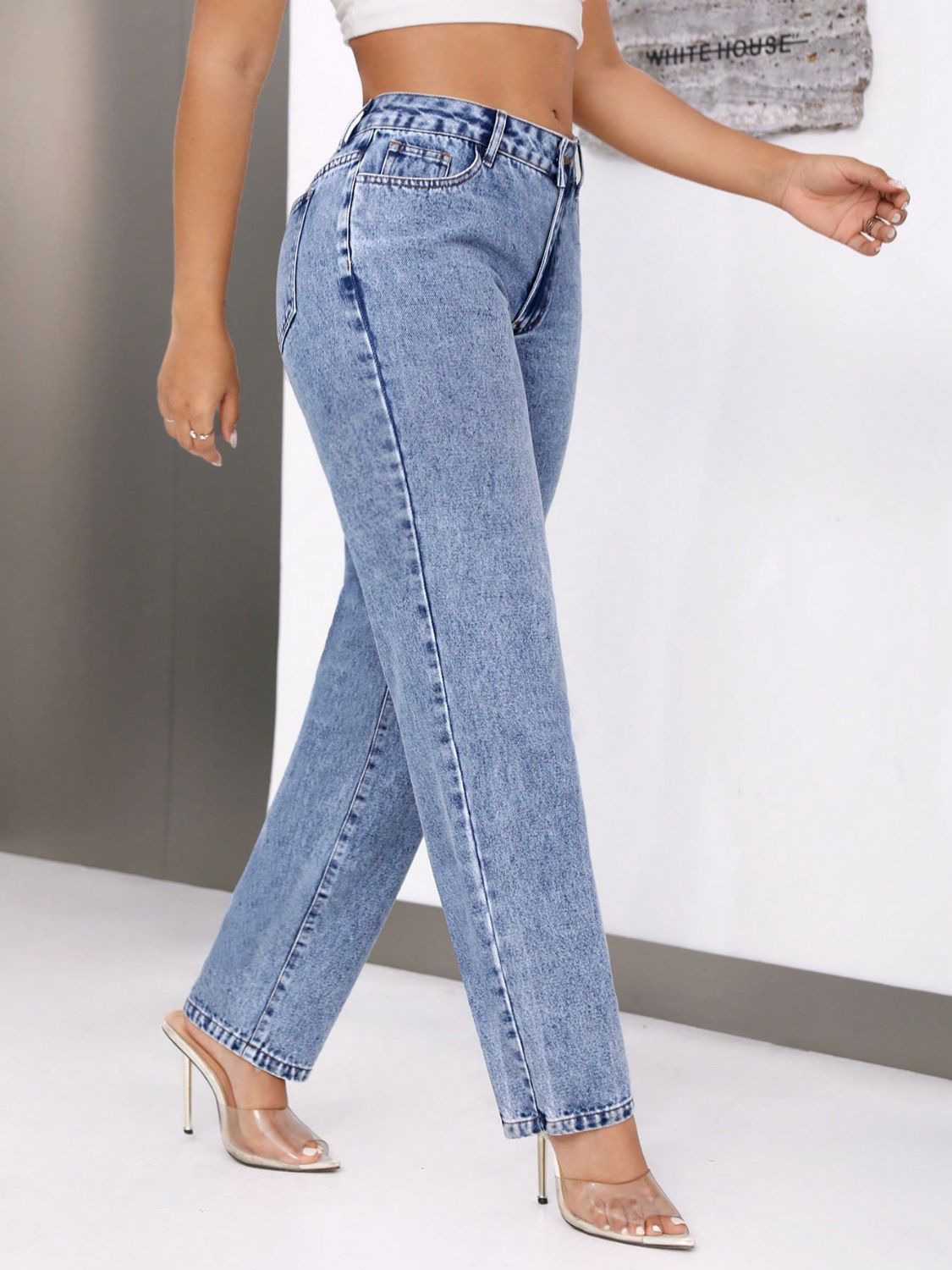 Denim Mid-Rise Waist Jeans with Pockets