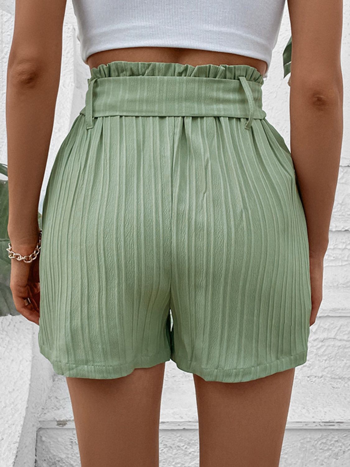 Light Green Belted Shorts with Pockets