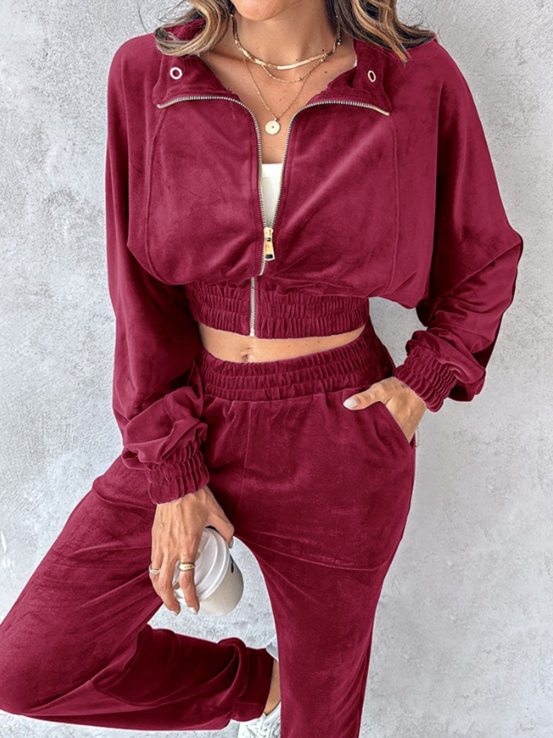 Womens 2 Piece Cropped Top and Joggers Set