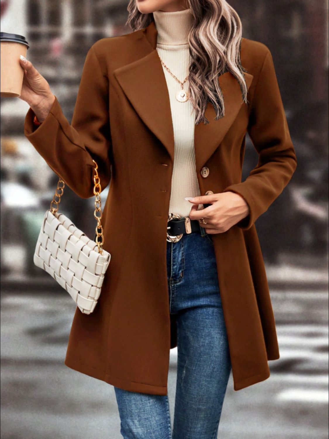 Womens Button Up Long Sleeve Coat