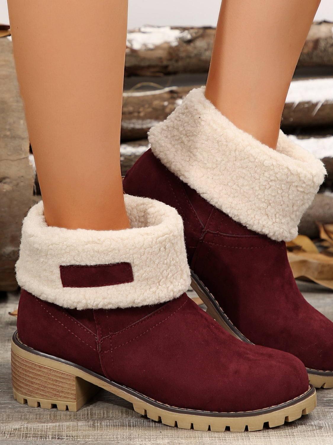 Womens Fuzzy Block Heel Boots