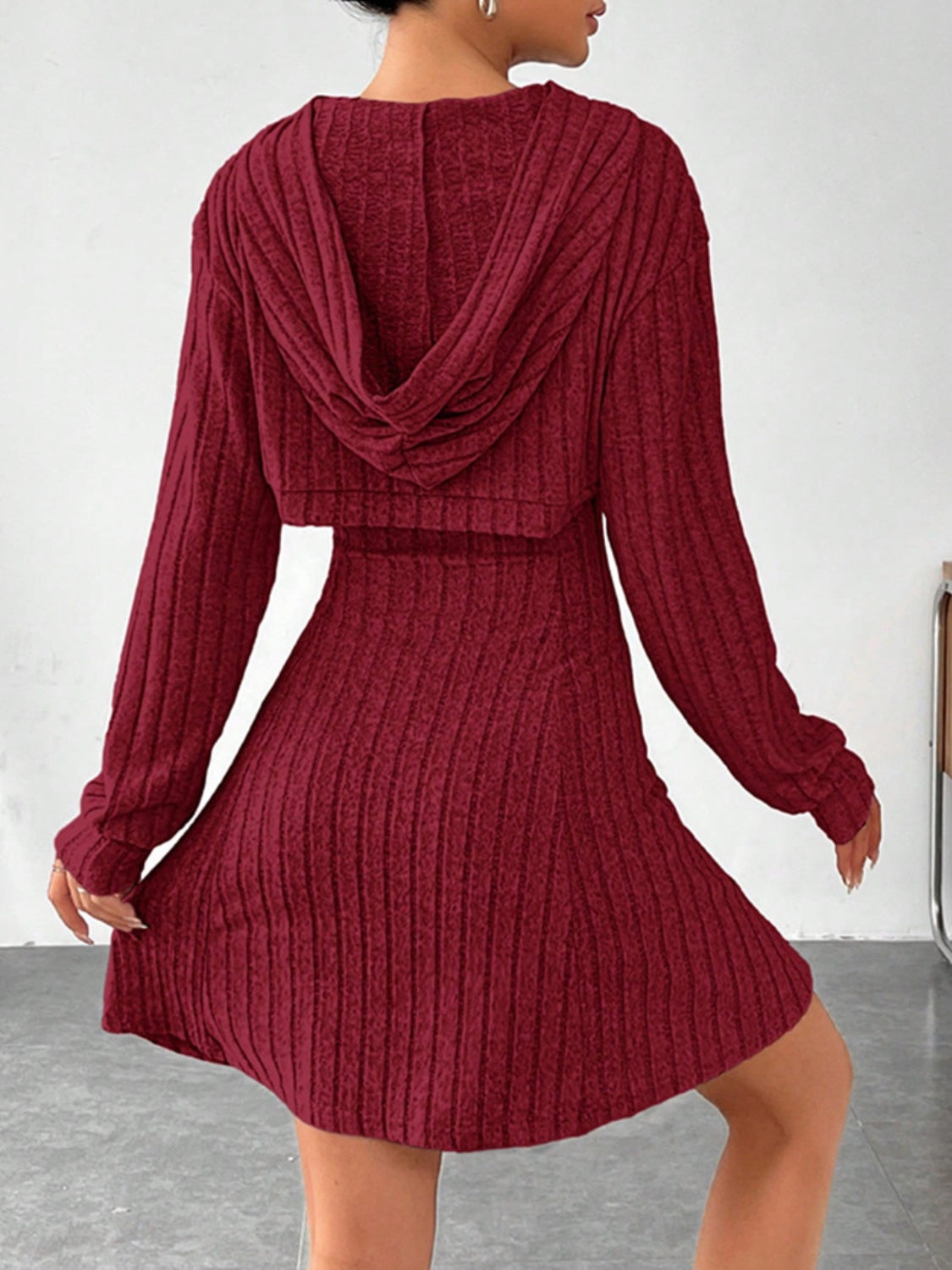 Womens Wide Strap Dress and Long Sleeve Hooded Top Set