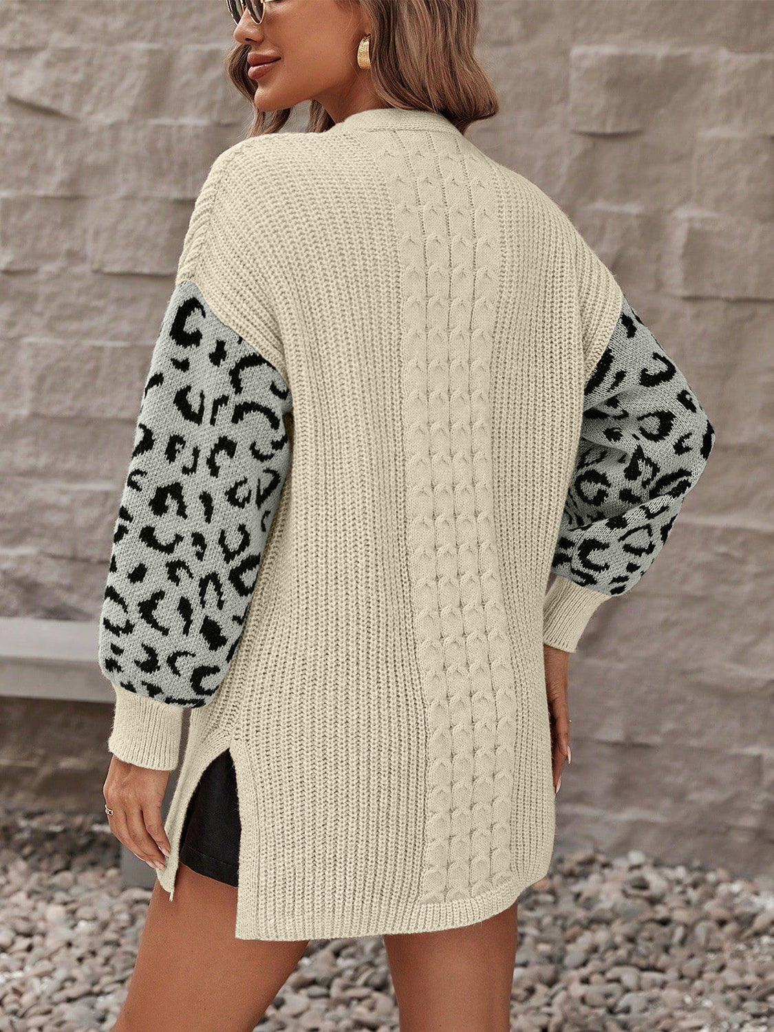 Womens Leopard Open Front Cardigan