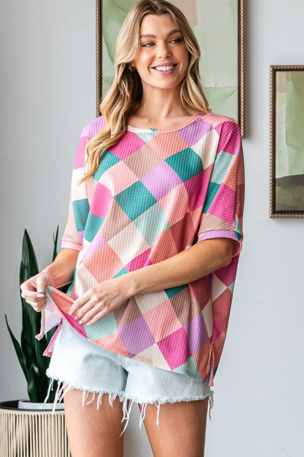 Womens Multi Colored Side Slit T-Shirt