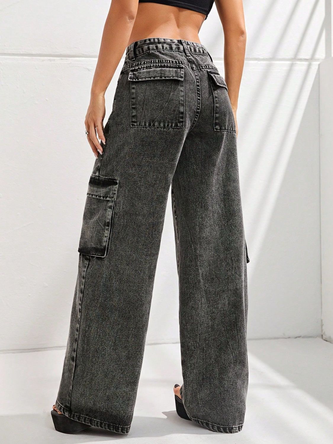 Black Wide Leg Jeans with Pockets