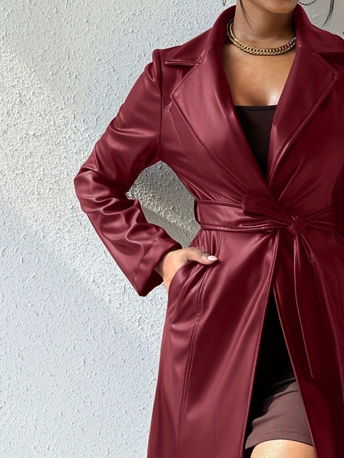 Leather Tied Trench Coat