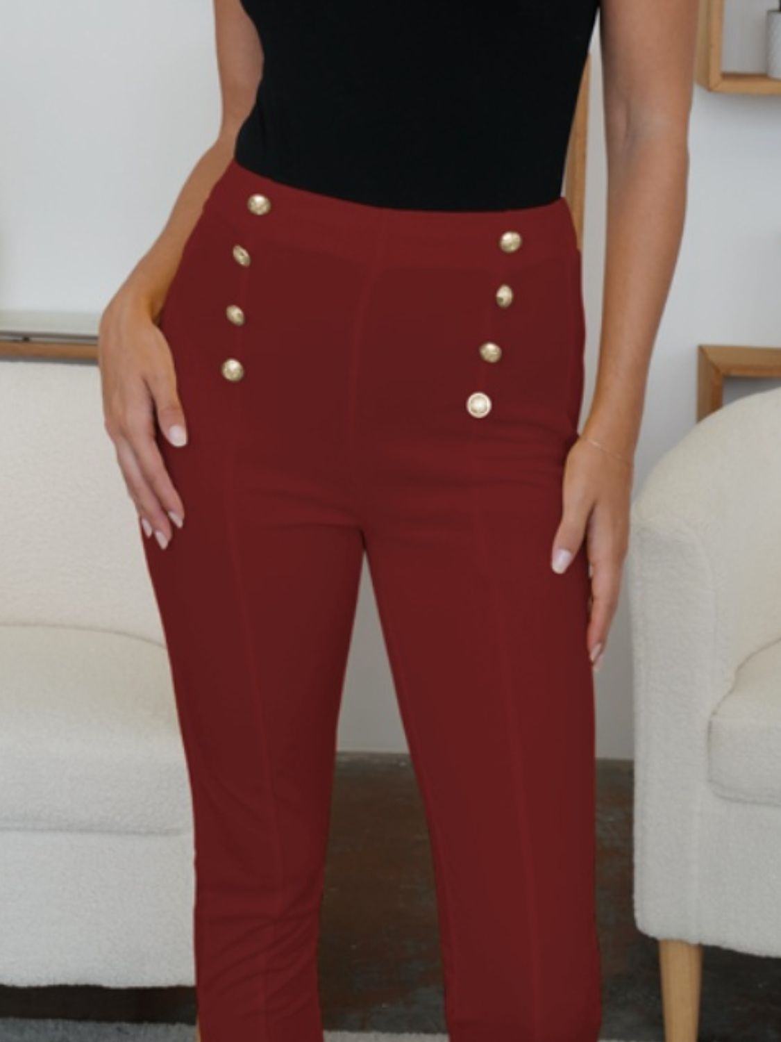 Women's Buttoned High Waist Skinny Pants