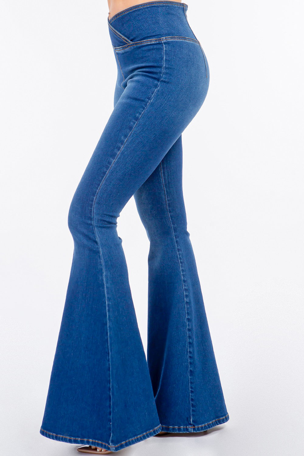 Womens High Waist Pull On Flare Jeans