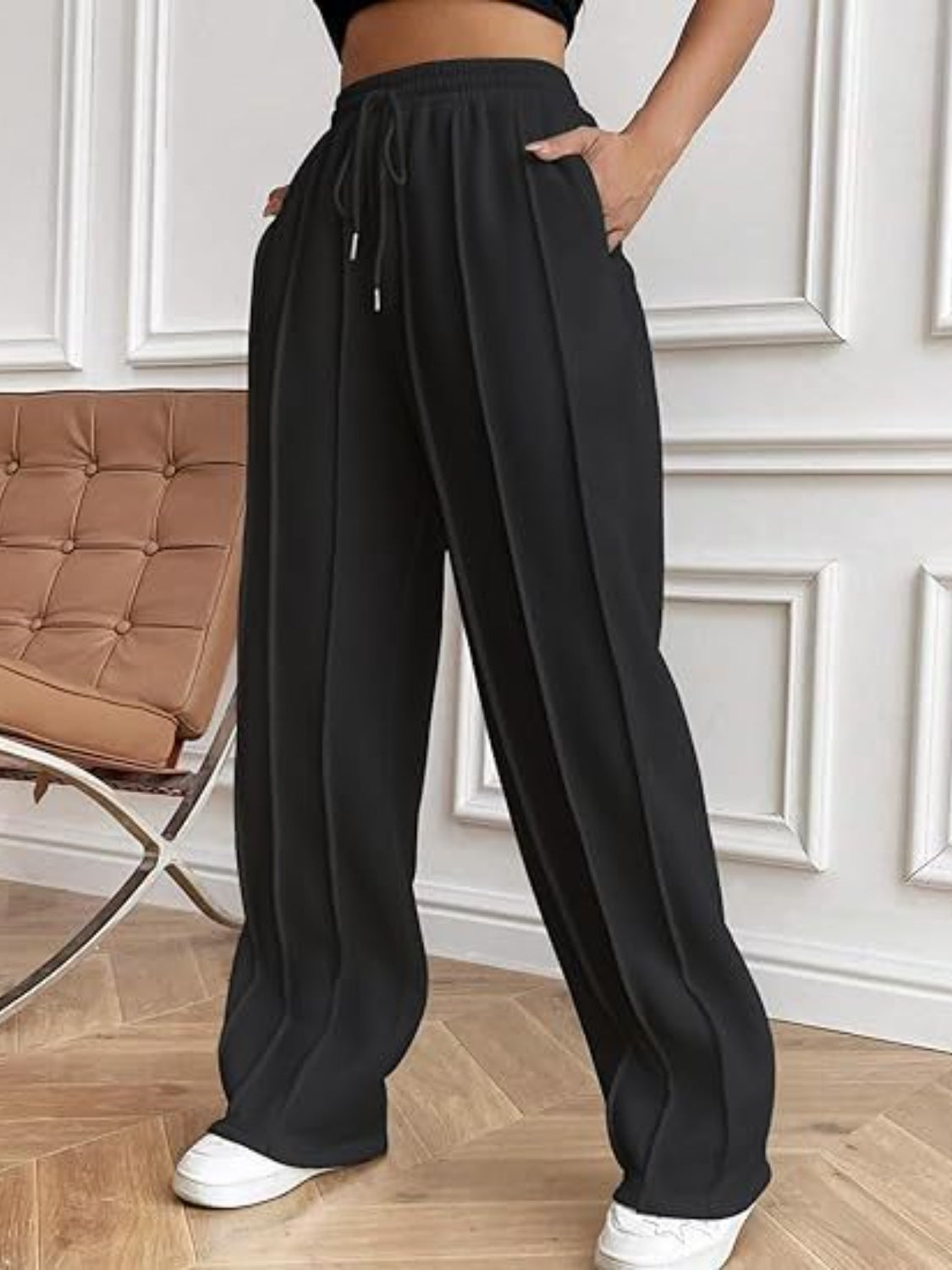 Womens Drawstring Wide Leg Pants with Pockets