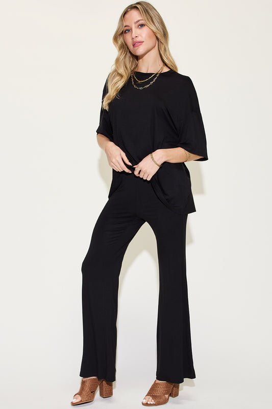 Womens Drop Shoulder T-Shirt and Flare Pants Set