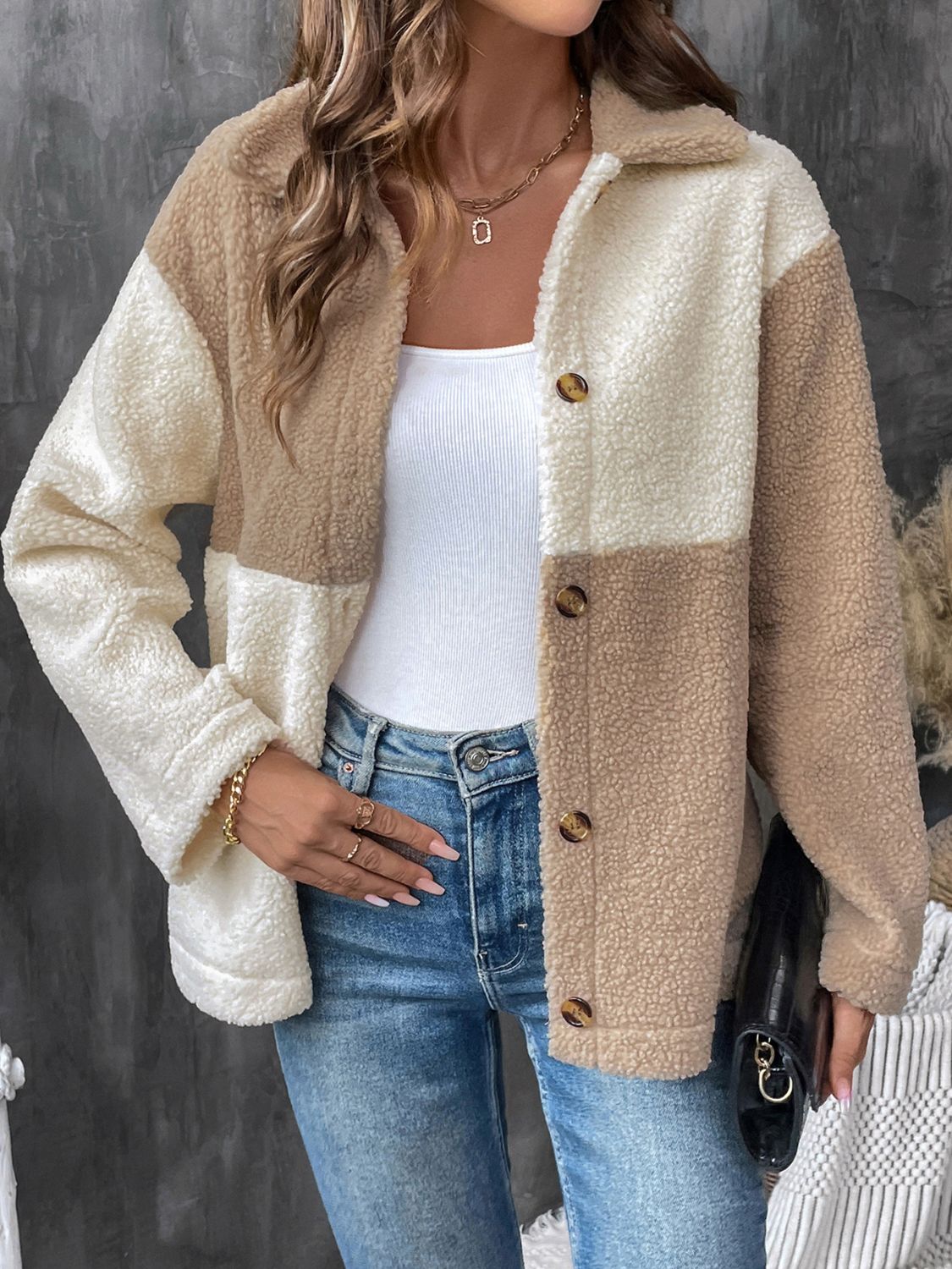 Tan Color Block Long Sleeve Jacket