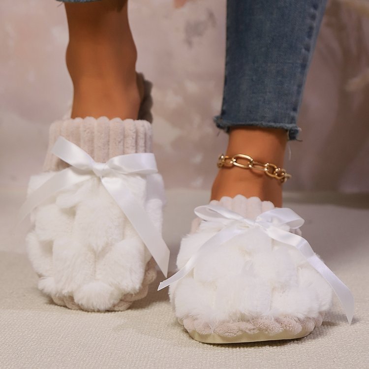 Womens Bow Trim Slippers